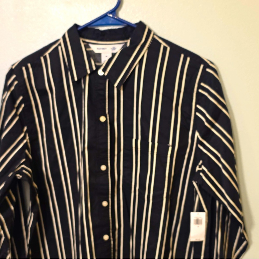 Old Navy Men's Woven Cotton Striped LS Button-Up Pockets M Black/White 303